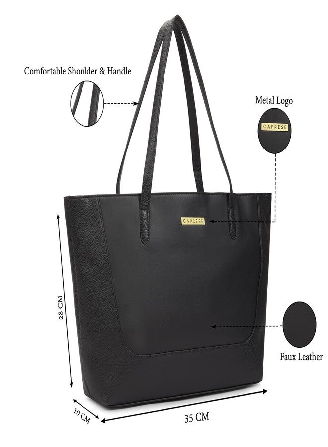 كابريس حقيبة حمل كبيرة من كابريس يوركي، مناسبة لأجهزة الكمبيوتر المحمولة مقاس 14 بوصة، للنساء | أنيقة ومتينة وواسعة مع جيوب متعددة وجيب خلفي بسحاب للعمل والسفر والاستخدام اليومي (أسود) - Image 4